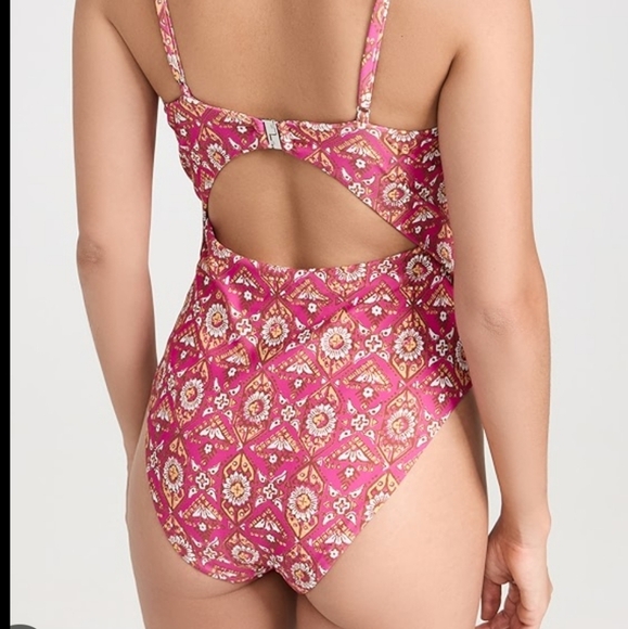 Veronica Beard Fuschia MultiAbstract Floral Cutout Aniston One Piece Swimsuit XL - Picture 2 of 8